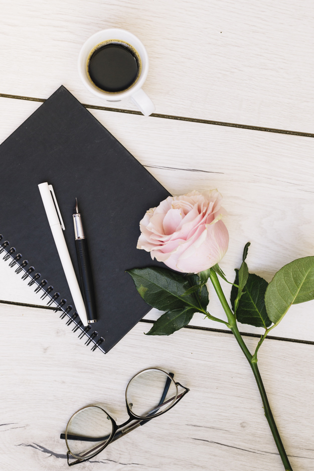 flower,coffee,office,table,rose,work,study,glasses,notebook,pen,coffee cup,job,desk,worker,cup,writing,notes,romantic,workspace,office desk,view,top,inspiration,top view,studying,petals,office supplies,objects,aroma,supplies,ballpoint,ballpoint pen,with