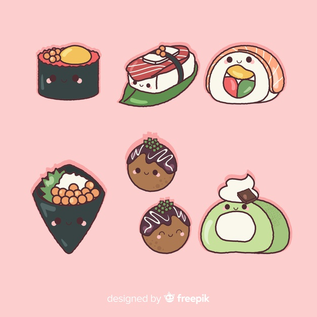 Free: Hand drawn charming sushi collection 