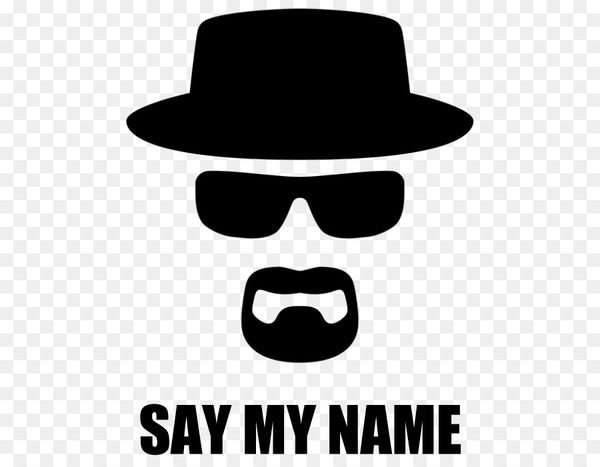 walter white,logo,wall decal,say my name,sticker,business,glass,marketing,company,packaging and labeling,sales,breaking bad,silhouette,fedora,vision care,text,brand,eyewear,glasses,facial hair,headgear,hat,black and white,moustache,png