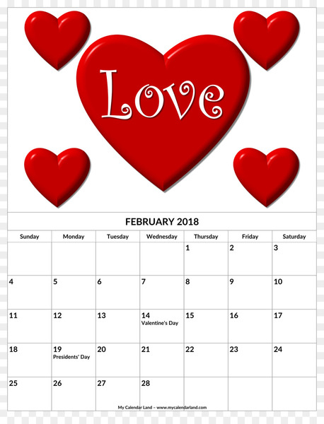 calendar,february,2018,heart,month,love,week,romance,march,microsoft word,pdf,text,png