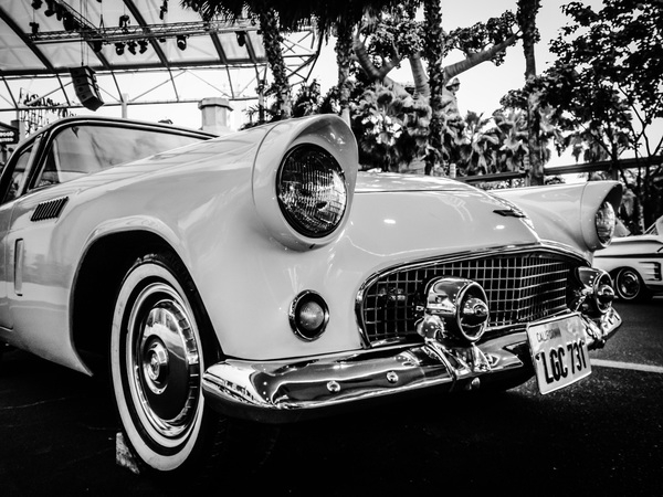 automobile,automotive,black-and-white,car,chrome,classic,collector&#39;s item,headlight,vehicle,vintage,white side wall,Free Stock Photo