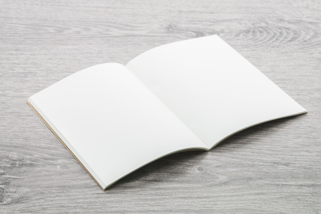 Open empty book template. Blank white blank pages for notes and