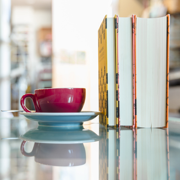 coffee,book,education,blue,table,red,tea,cafe,colorful,study,coffee cup,glass,drink,desk,cup,breakfast,plate,mug,morning,fresh