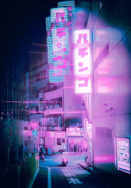 neon,cyberpunk,night,japan,shrine,temple,design,man,male,sign,building,night,evening,purple,pink,architecture,cyberpunk,vaporwave,street,urban,city,free stock photos