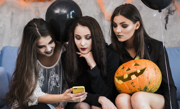 people,party,halloween,celebration,happy,holiday,happy holidays,pumpkin,model,walking,witch,young,horror,happy people,halloween party,october,costume,dead,scary,evil