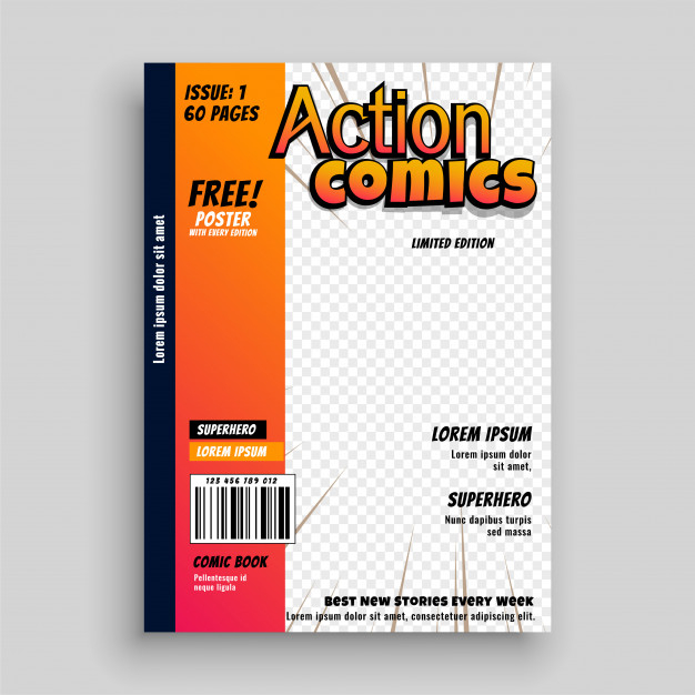 Free: Action comic book cover page template design 