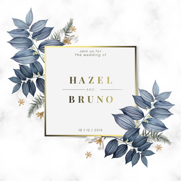 Free: Floral wedding invitation card design vector 