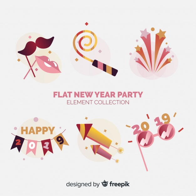 new year,happy new year,party,celebration,fireworks,happy,holiday,event,glasses,happy holidays,flat,new,elements,mask,2019,december,celebrate,garland