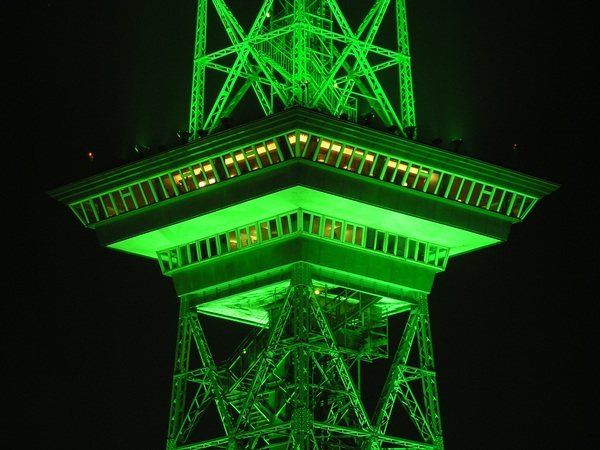 steel,radio tower,night,neon light,neon green,lights,lighting,illuminated,green,dark,beams