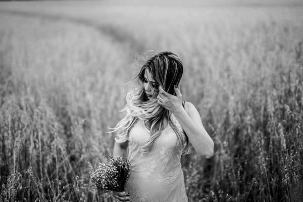 farm,grass,flower,plant,black and white,people,woman,pregnant