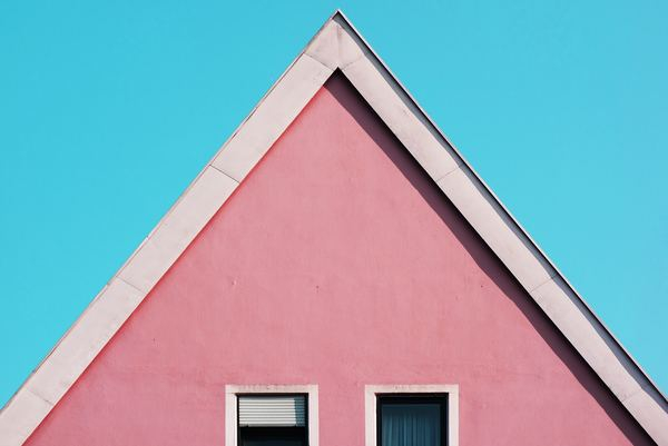 highland,red,blue,pink,wallpaper,color,minimal,minimalism,architecture,house,architecture,minimal,traingle,window,facade,pitched roof,blue,pink,sky,geomentry,abstract