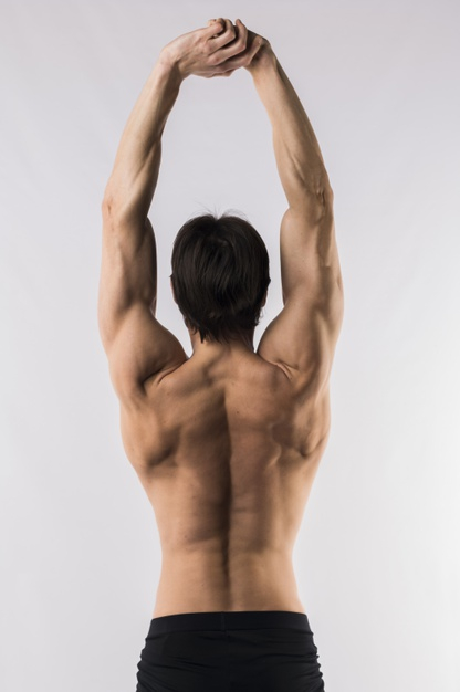 young handsome man back view, both hands on hips with the akimbo pose,  probably feeling proud and satisfied. Stock Photo | Adobe Stock