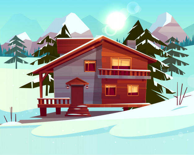 Free: Vector cartoon background with a luxury hotel in snowy mountains Free  Vector 