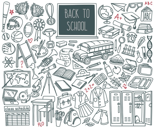 Hand Draw Sketch of School or Education Stuff Stock Vector