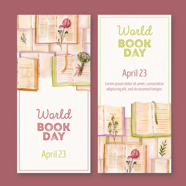 23rd,author,april,vertical,concept,read,beautiful,learning,event,happy,world,education,book,watercolor,banner