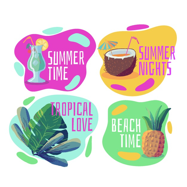 summertime,set,collection,concept,pack,theme,season,paint,badge,template,summer,design,label,watercolor