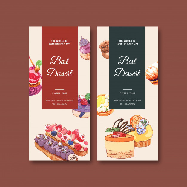 Free: Dessert flyer design with cupcake, cookie, tart cake watercolor  isolated illustration. Free Vector - nohat.cc
