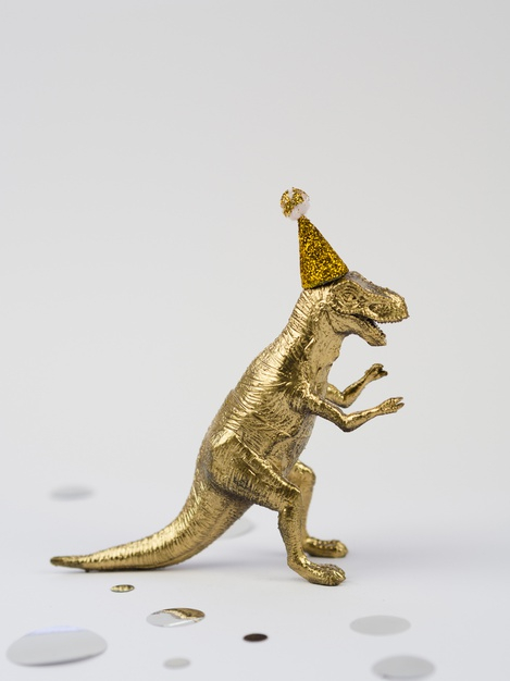 lateral,rex,t rex,birthday hat,birth,festive,view,toy,funny,celebrate,dinosaur,hat,golden,confetti,happy,celebration,anniversary,happy birthday,birthday