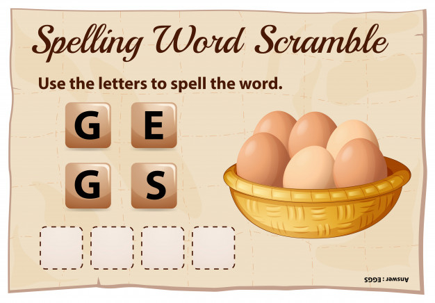 Free: Spelling word scramble game template with word eggs Free Vector