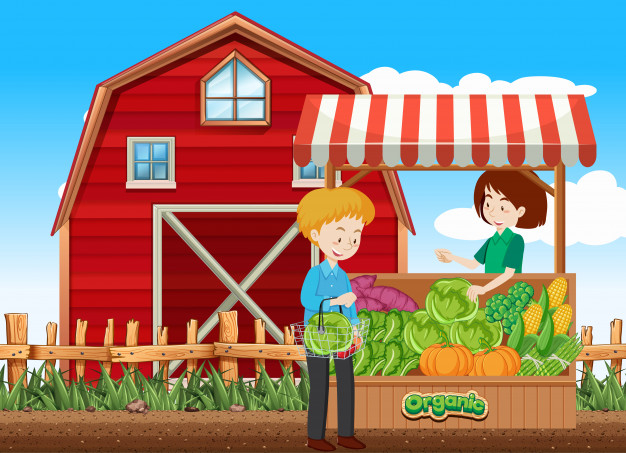 Free: Farm scene with customer and fruitseller on the farm Free