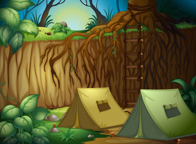 phantasy,foldable,dusk,outing,tents,outside,shelter,greenery,lawn,sunlight,rocks,childrens,root,ladder,path,way,sunrise,dark,outdoor,tent,camp,sunset,adventure,camping,rope,jungle,night,plant,leaves,grass,forest,fire,sky,road,cartoon,leaf,house,tree