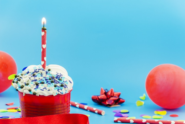 Free: Birthday cupcake with candle and balloons Free Photo - nohat.cc