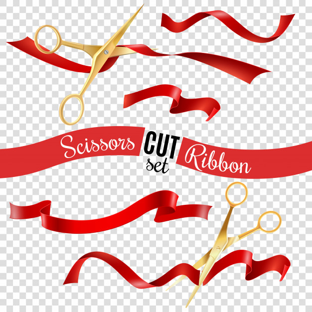 Scissors cutting red ribbon Royalty Free Vector Image