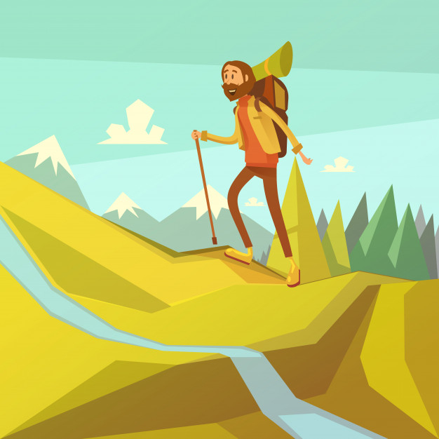 Free: Hiking and mountaineering cartoon background Free Vector 