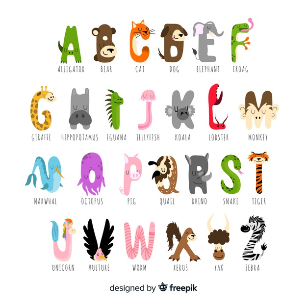 Free: Collection of letters with cute animals Free Vector 
