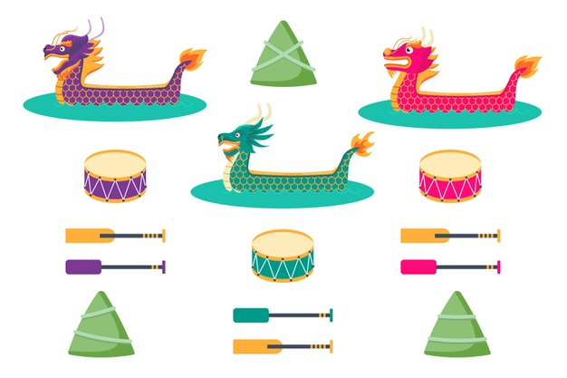 dragon boat,set,collection,concept,pack,theme,asian,culture,boat,dragon,festival,chinese,design