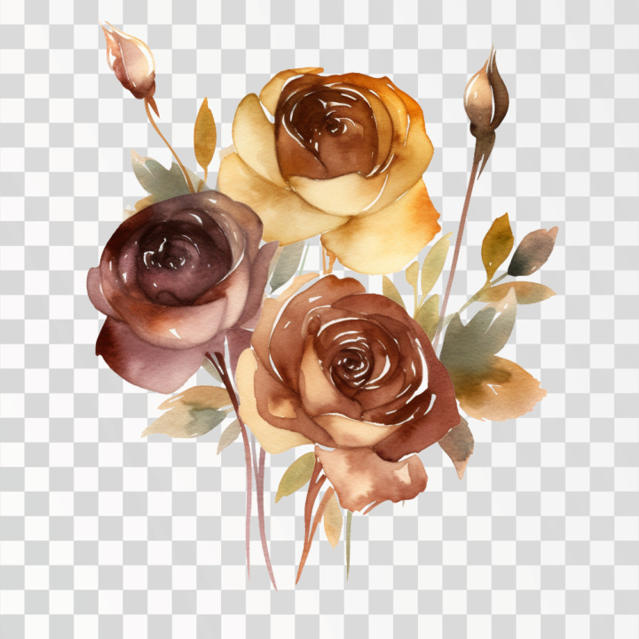 watercolor,flower,rose,gradient,deep,brown,png,flowers