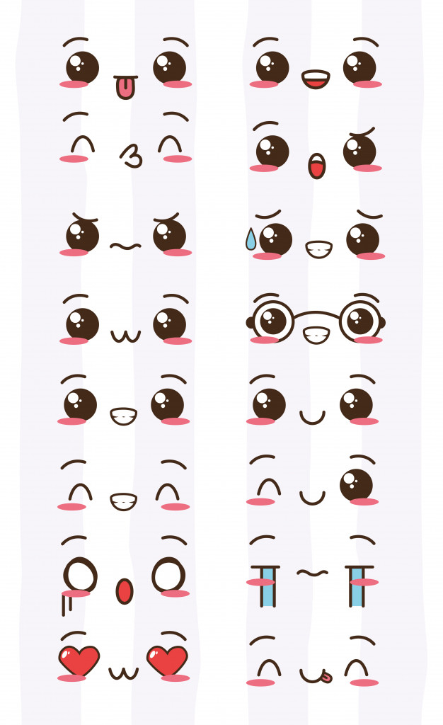 Premium Vector  Kawaii emotions face set vector illustration