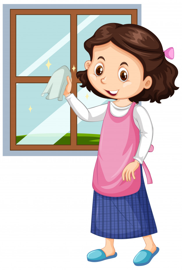 Free: Girl cleaning window on white Free Vector 