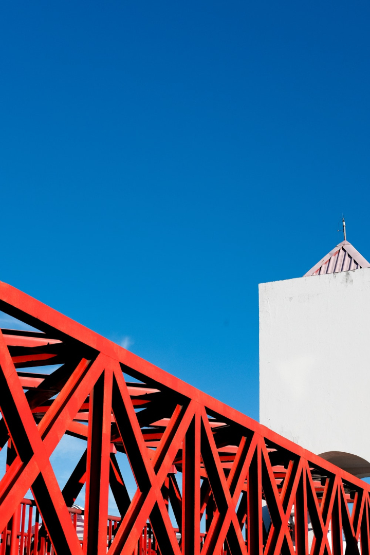 abstract,architecture,art,blue sky,bridge,building,business,cloud,contemporary,danger,diagonal,graphic design,high,minimal,outdoors,perspective,red,sky,steel,structure,summer,tallest,tower,traditional,travel,water