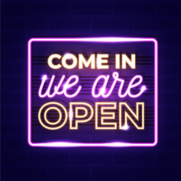 reopening,reopen,back in business,come,we are open,open sign,set,pack,hanging,back,announcement,open,welcome,sign,neon,business