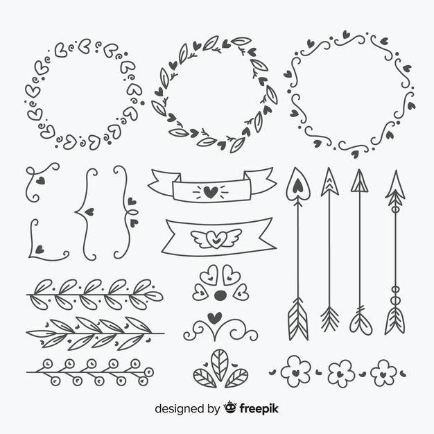 Free: Hand drawn wedding ornament collection isolated Free Vector 