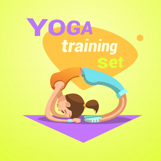 Free: Yoga retro cartoon with young pretty girl practicing