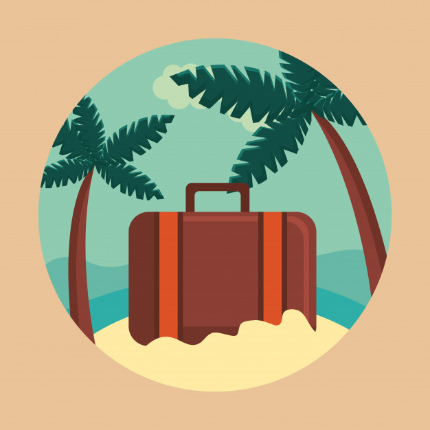 palms,paradise,resort,briefcase,sunshine,suitcase,sand,island,vacation,tourism,ocean,tropical,sea,beach,nature,summer,circle,travel