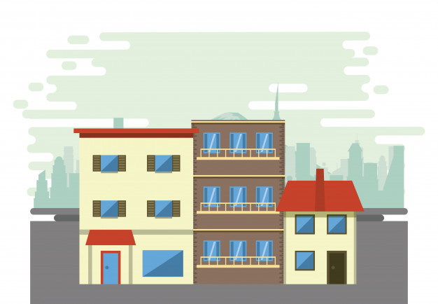 Free: Urban buildings with cityscape scenery Free Vector - nohat.cc