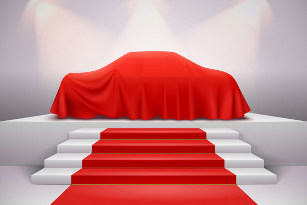 Car covered with red silk cloth Royalty Free Vector Image