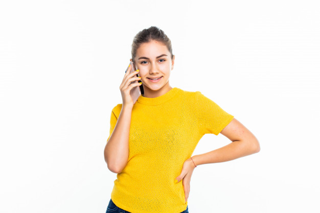 Free: Young happy teen girl is calling with a mobile phone isolated on  white Free Photo 