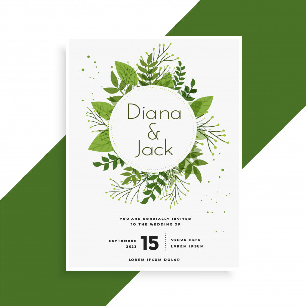 Free: Green leaves wedding invitation card design Free Vector 