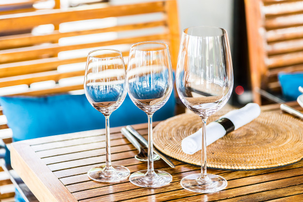 Wine Glasses At A Fancy Restaurant Stock Photo - Download Image