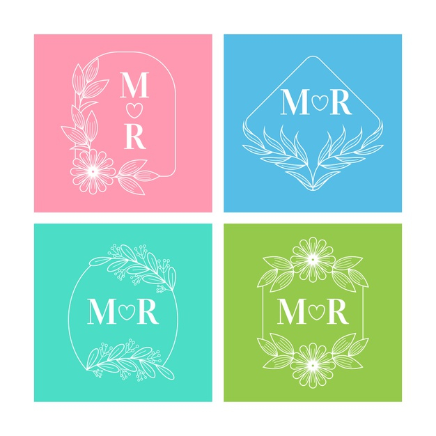 monograms,set,collection,ceremony,pack,engagement,monogram,romantic,minimalist,marriage,identity,elegant,colorful,template,floral,wedding