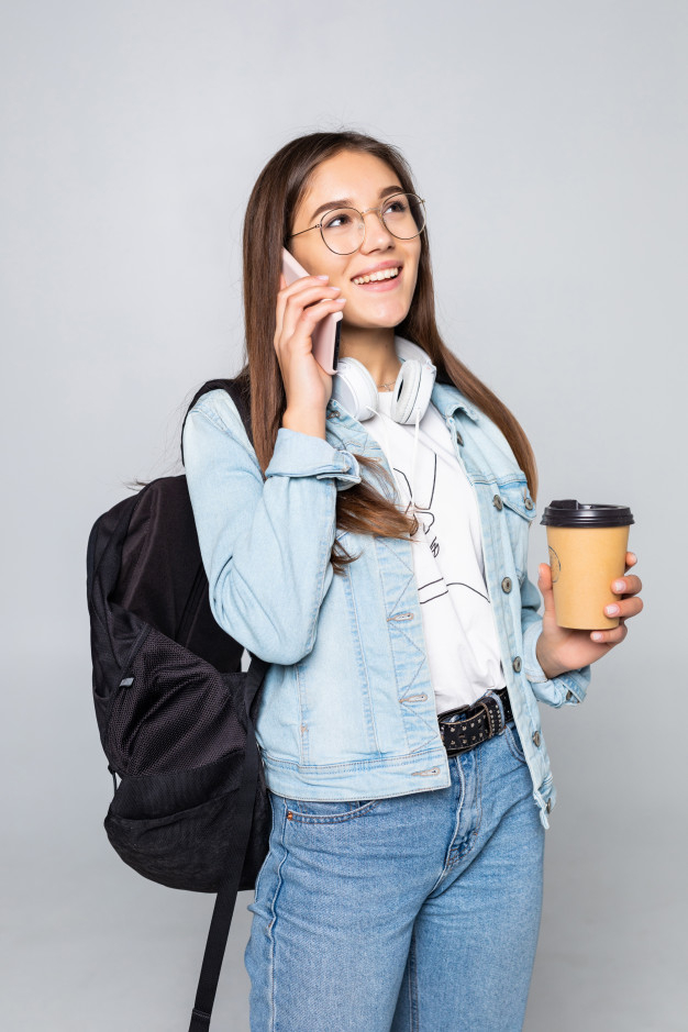 daylight,casual,freelancer,active,adult,geek,smart,backpack,young,female,college,talk,university,communication,smartphone,glasses,happy,shopping,student,office,girl,phone,fashion,woman,education,technology,school,coffee