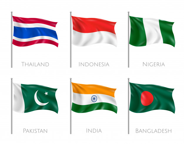 Free: National flags set with thailand and indonesia flags realistic ...