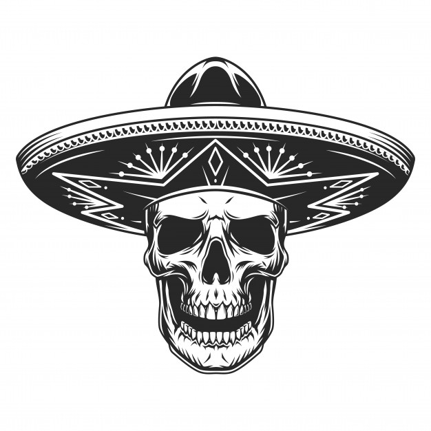 Free: Skull in mexican sombrero hat Free Vector - nohat.cc