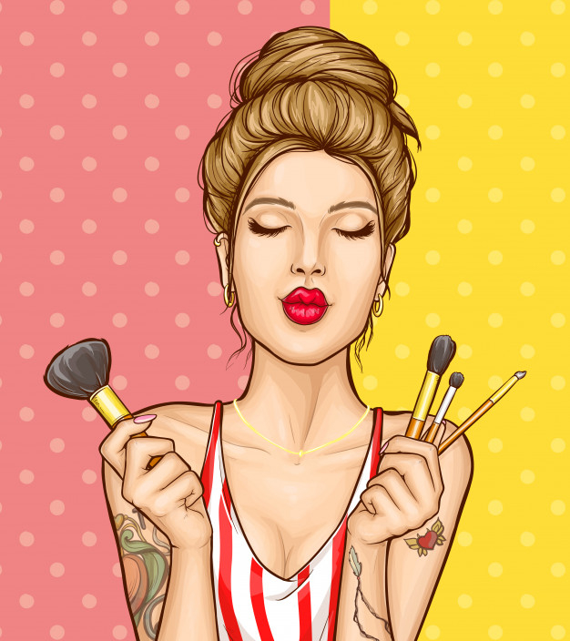 tattooed,hairdo,various,shoulder,apply,imagine,make,different,saloon,facial,closed,eyelash,campaign,glamour,portrait,ad,pop,young,female,lady,salon,promo,dream,illustration,lips,cosmetic,cosmetics,eyes,makeup,promotion,tattoo,face,brush,retro,beauty,cartoon,fashion,woman,vintage