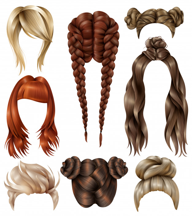 Free: Realistic female hairstyles set Free Vector 