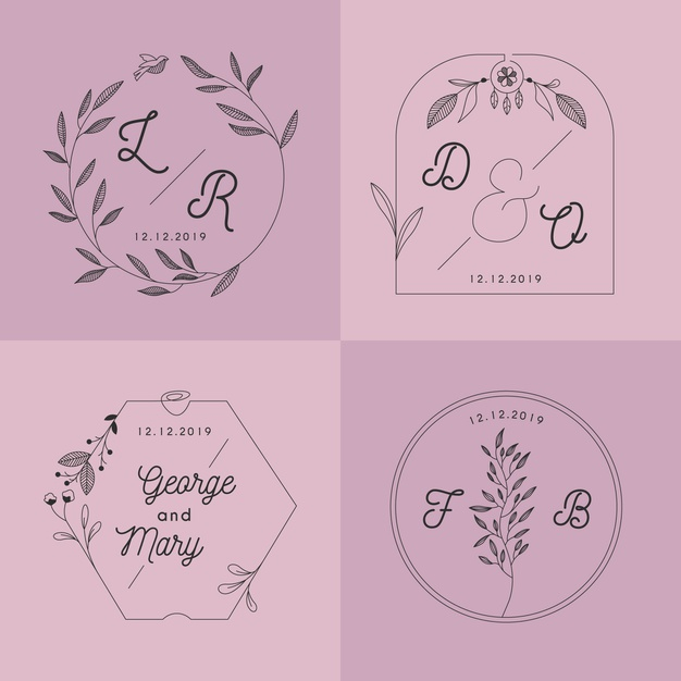 Free Vector  Minimalist wedding monograms in pastel colors